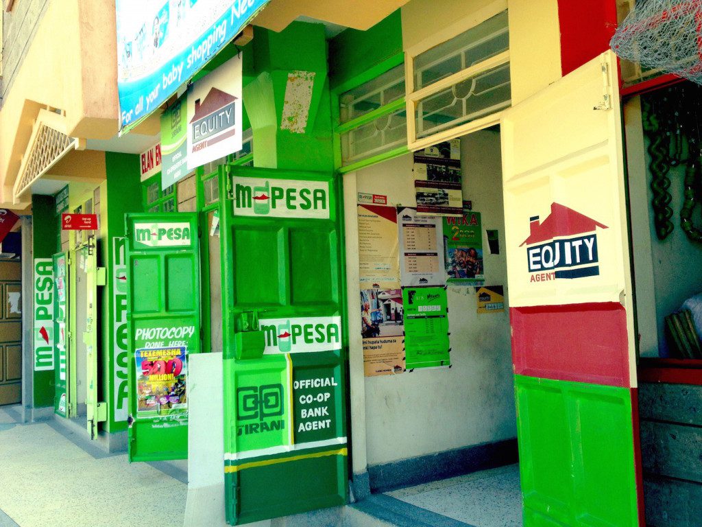 Mpesa shops on a busy street